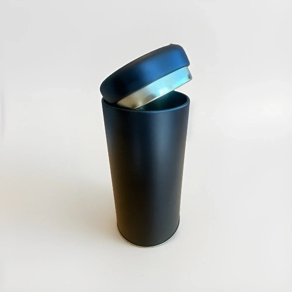 Tin Set Of 3 Black Matte Cylinder Slip In Lid Airtight Tea Coffee Spices NEW
